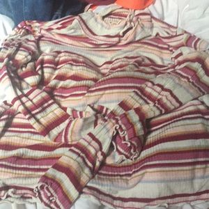 arizona ribbed lettuce hem striped long sleeve top